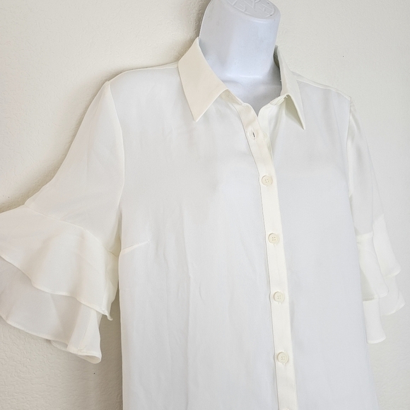 ModCloth Ruffle Sleeve Button-Up Blouse White Feminine Workwear Size Small - Picture 6 of 13
